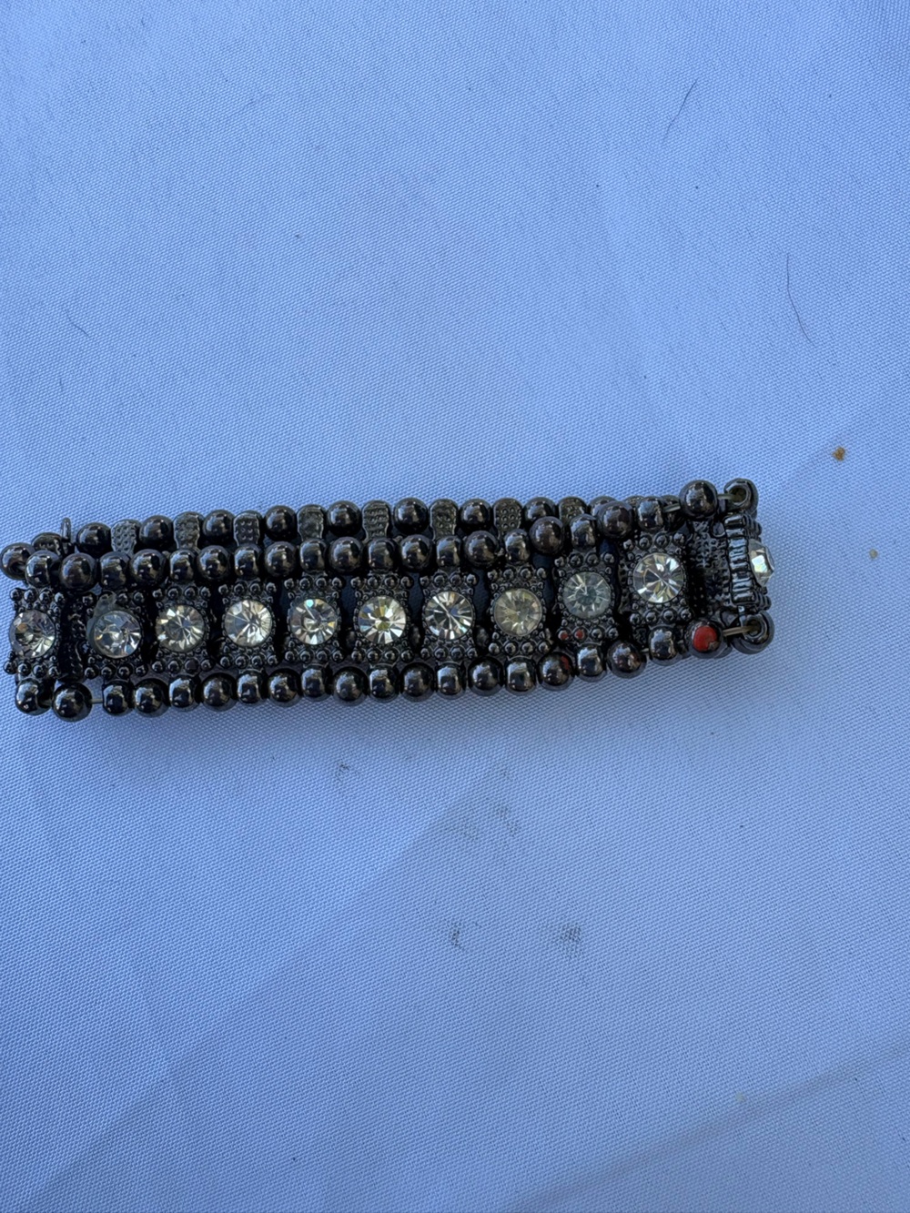 Crystal Bead Stretch Bracelet - Silver Tone